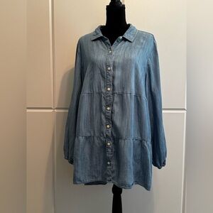 Style & Co. Blue Denim Button-Up Top